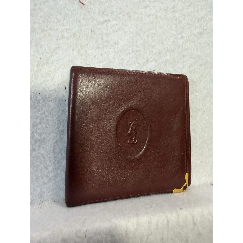 Cartier Bifold Wallet Pass Case Brown/Red Bordeaux Gold Hardware Men's